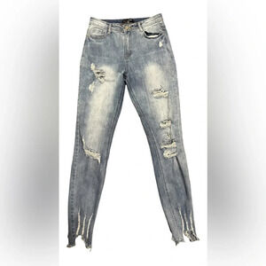 Missguided Sinner High Rise Distressed Skinny Jeans Raw Hem Size 6